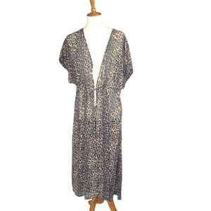 Time and True Leopard Animal Print Kimono Women Size L-XL NWT Beach Cover Up